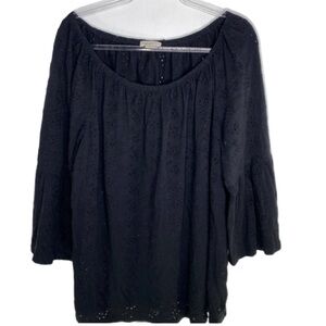 Black Cotton Eyelet Top 2X